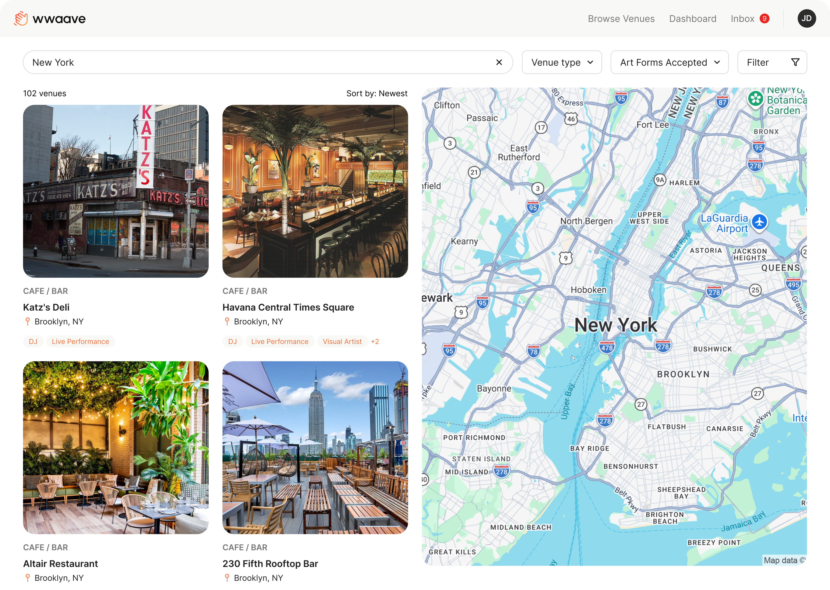 Wwaave — browse venues